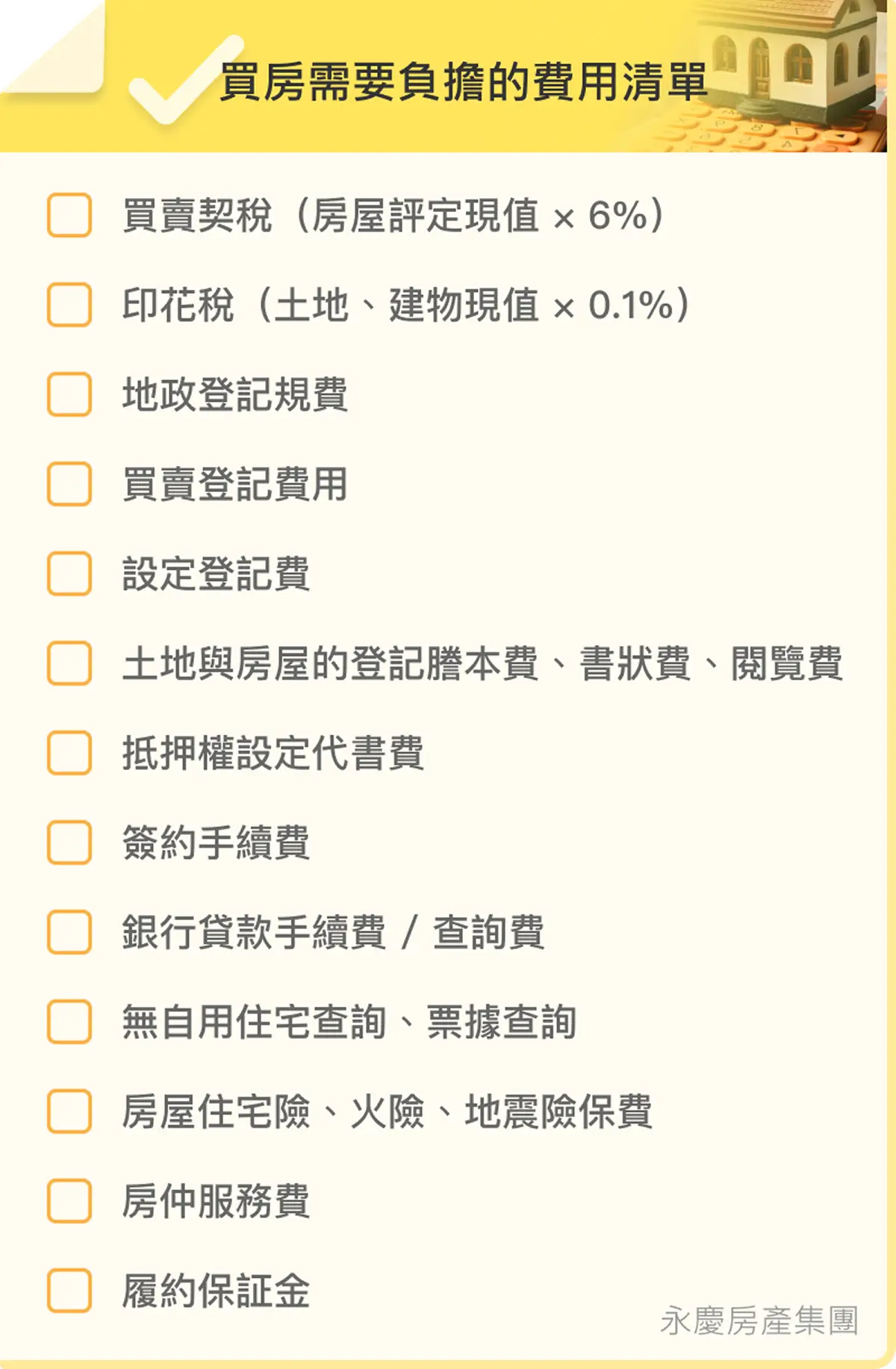 買房需要負擔的費用清單